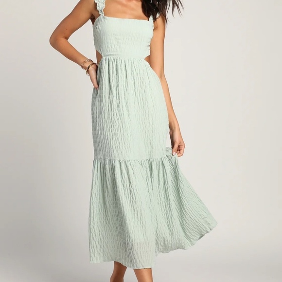 Lush Dresses & Skirts - NWT Lush Dreamiest Darling Mint Smocked Tie-Back Tiered Midi Dress